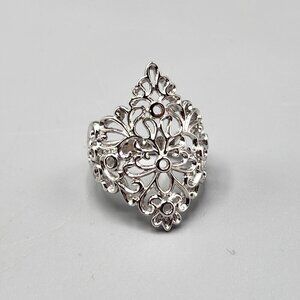 Sterling Silver Filigree Statement Ring Floral PAJ 925 Stamp Size 8 5.4g